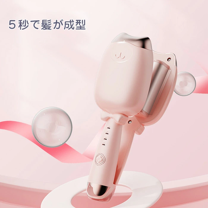 TIKTOK 大人気アイテム販売中 3TYPE ヘアアイロン カール 傷まない 32mm ウェーブ パーマ かわいい 猫型 4段階温度設定 静電気防止 美容家電 美容機器 ヘアーアイロン