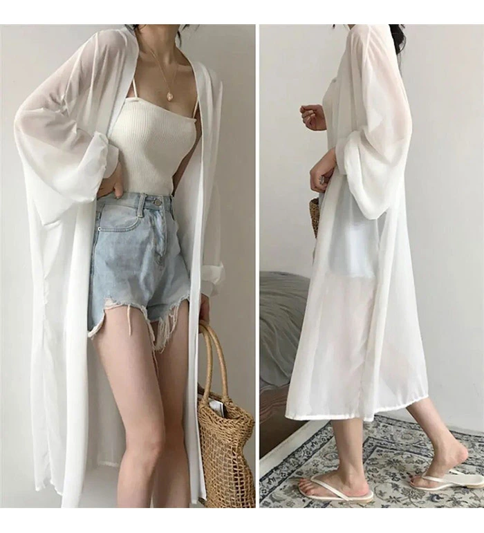 シアー シャツ uvカット シャツ ワンピース ロングシャツ 長袖 サマーカーディガン レディース シースルー サマー カーディガン hy8208