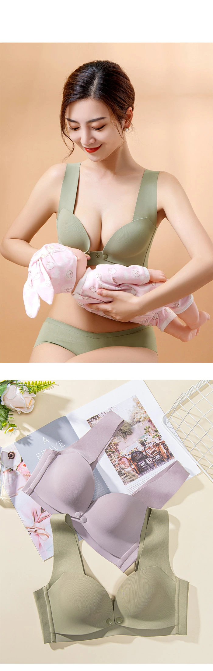授乳ブラ 前開き ノンワイヤー 授乳用 ブラジャーノンワイヤー マタニティブラ wjin