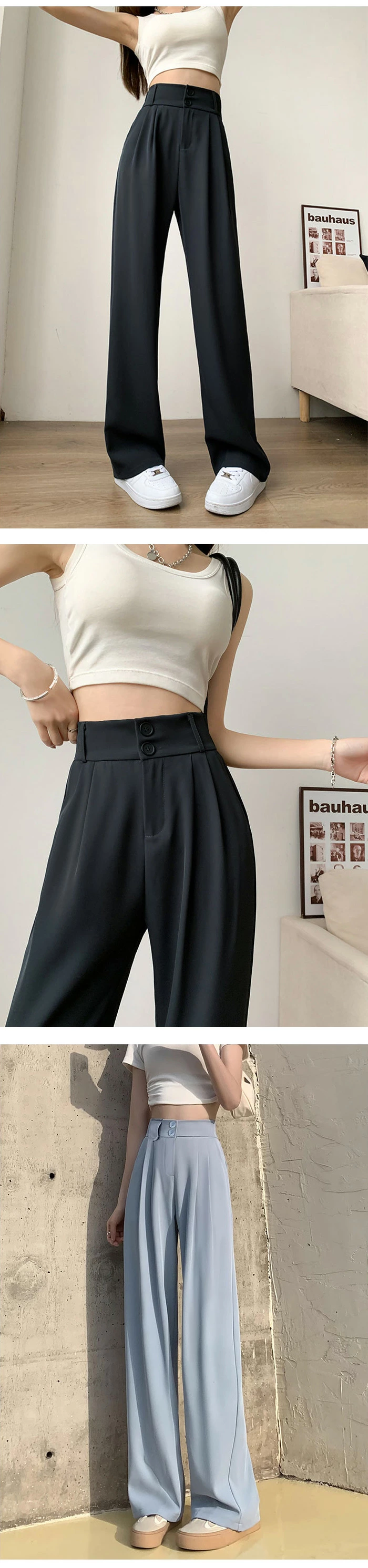 テーラード パンツ レディース ハイウエスト ストレートレッグ ロングパンツ ruitongx059