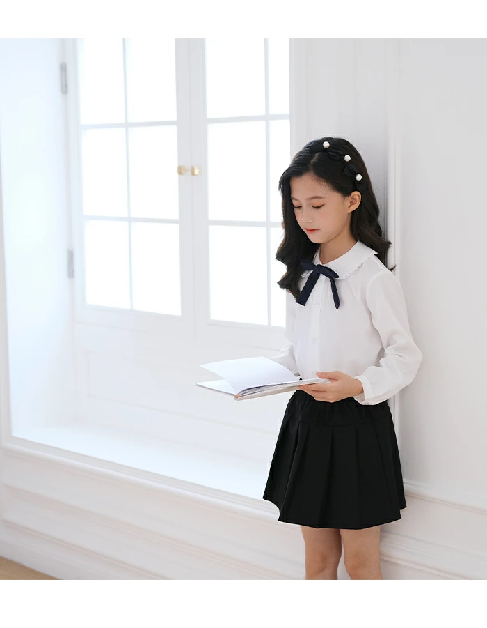 女の子 ブラウス フォーマル Yシャツ ホワイトシャツ リボン付き lbb613shirt