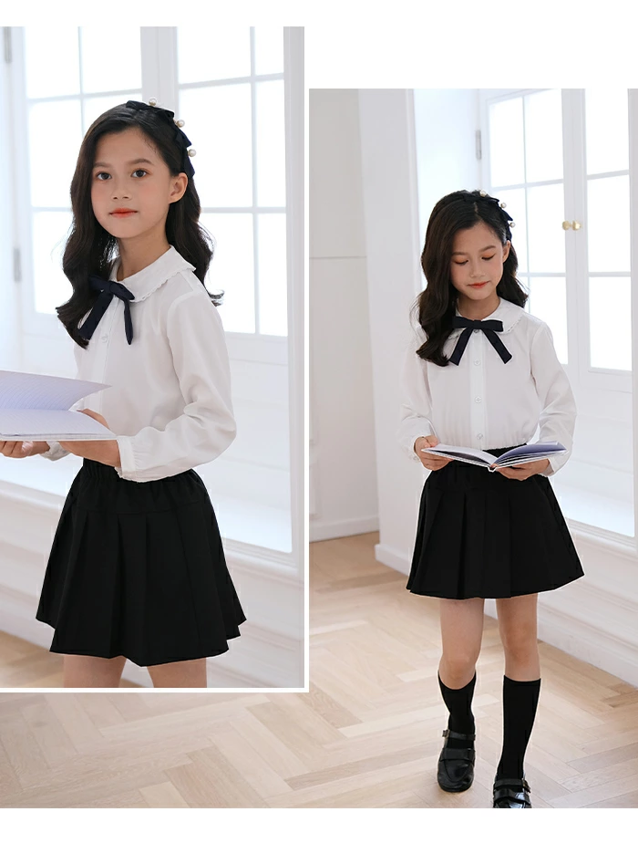 女の子 ブラウス フォーマル Yシャツ ホワイトシャツ リボン付き lbb613shirt