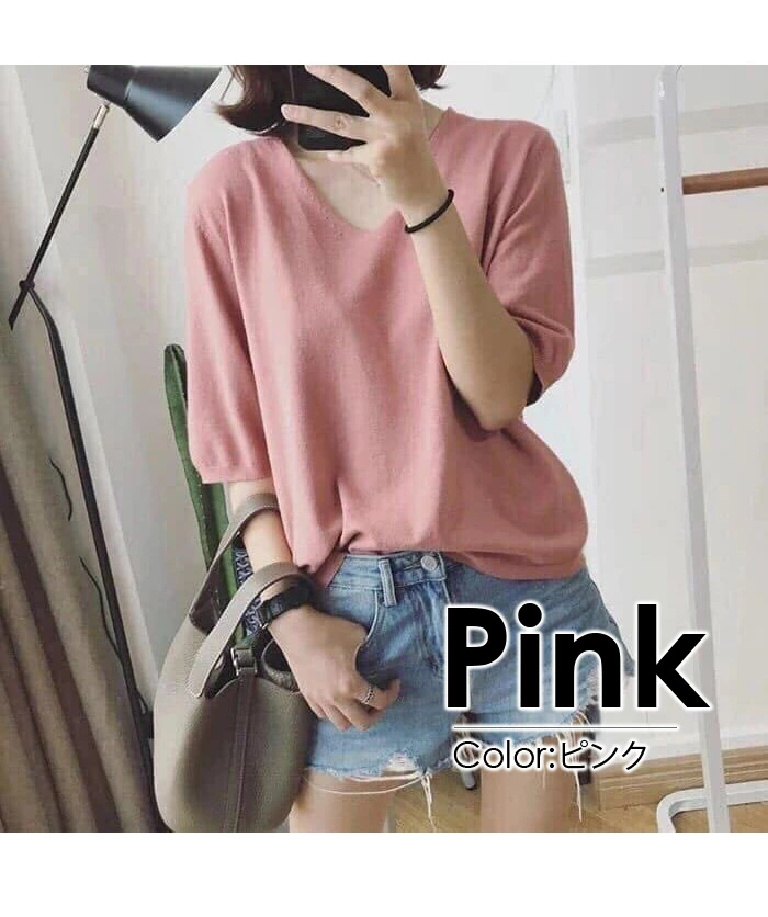 サマーニット Tシャツ レディース 半袖 ブラウス トップス薄手 カットソー blisa3881