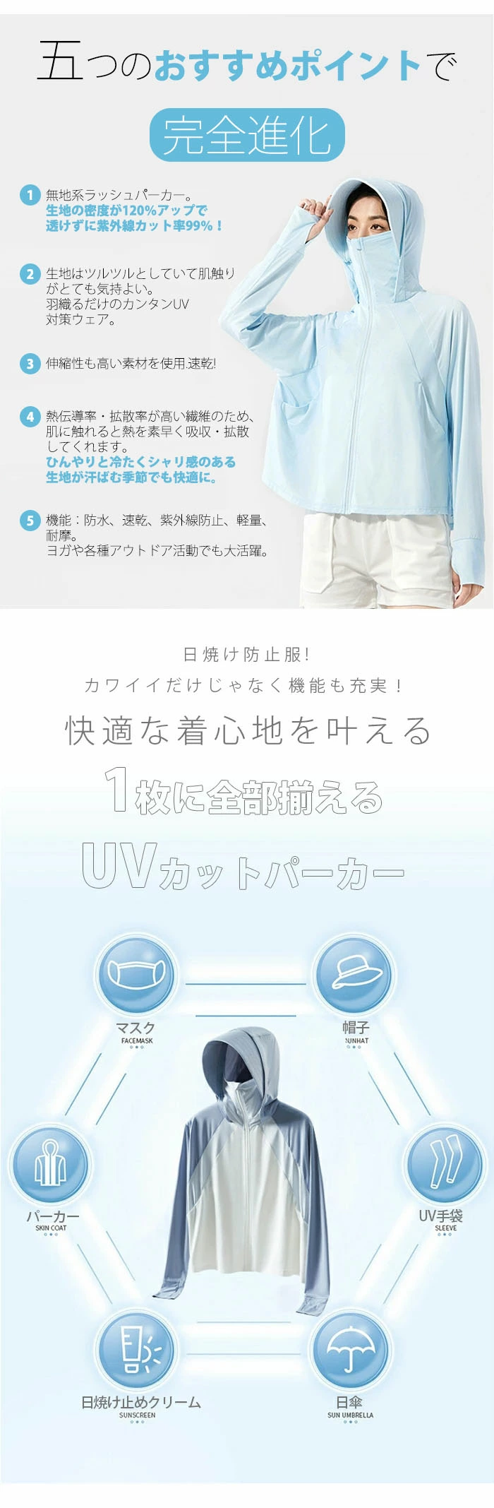 uv パーカー レディース uvカット パーカー 体感-8℃ ラッシュガード chenai6222