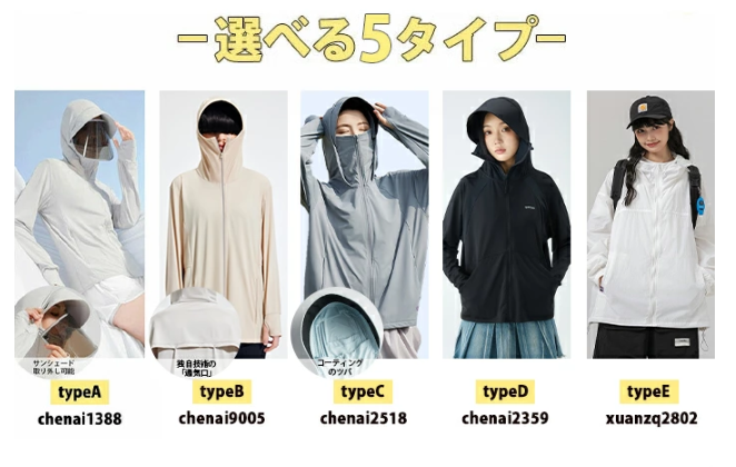5タイプ 接触冷感 -7度 uvカット パーカー uv 指穴 UPF50+ ひんやり サンバイザー UV ジップアップ ラッシュガード