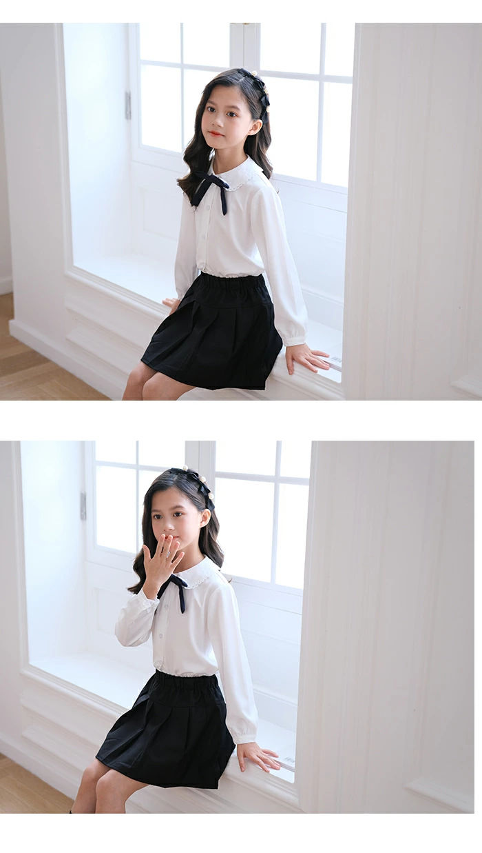女の子 ブラウス フォーマル Yシャツ ホワイトシャツ リボン付き lbb613shirt