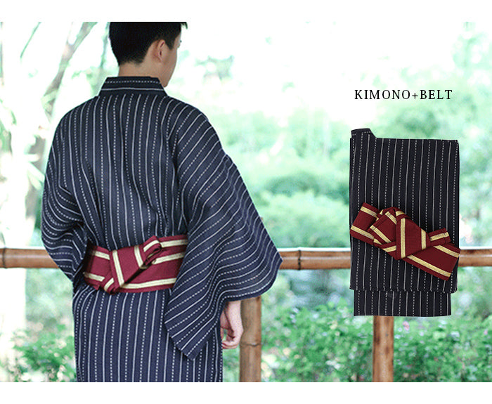 浴衣 メンズ 2点セット 夏着物 和服 前開き 着物 帯 付き 和柄 結び帯 綿100% mt24863