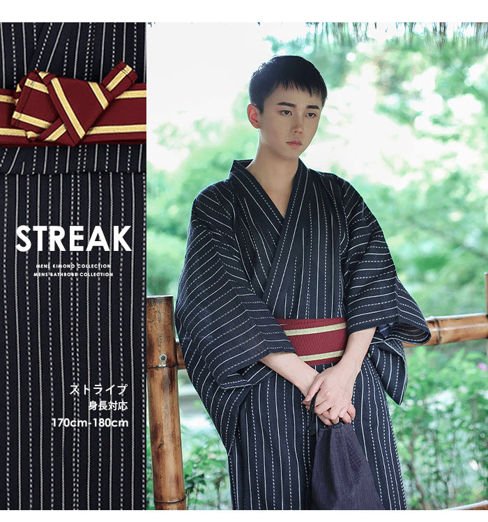 浴衣 メンズ 2点セット 夏着物 和服 前開き 着物 帯 付き 和柄 結び帯 綿100% mt24863